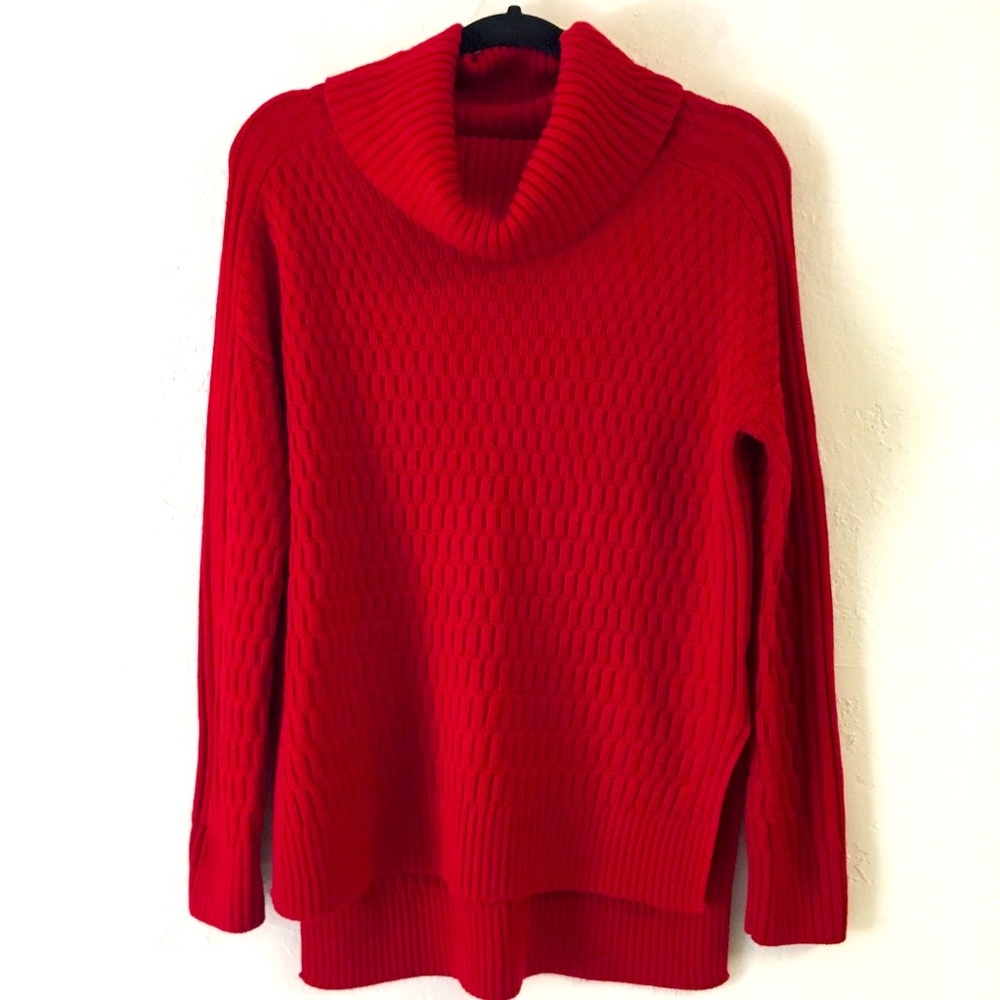 Amour Vert 100% Wool Tunic Sweater XS Red Oversized Cozy Fall Holiday Ca…